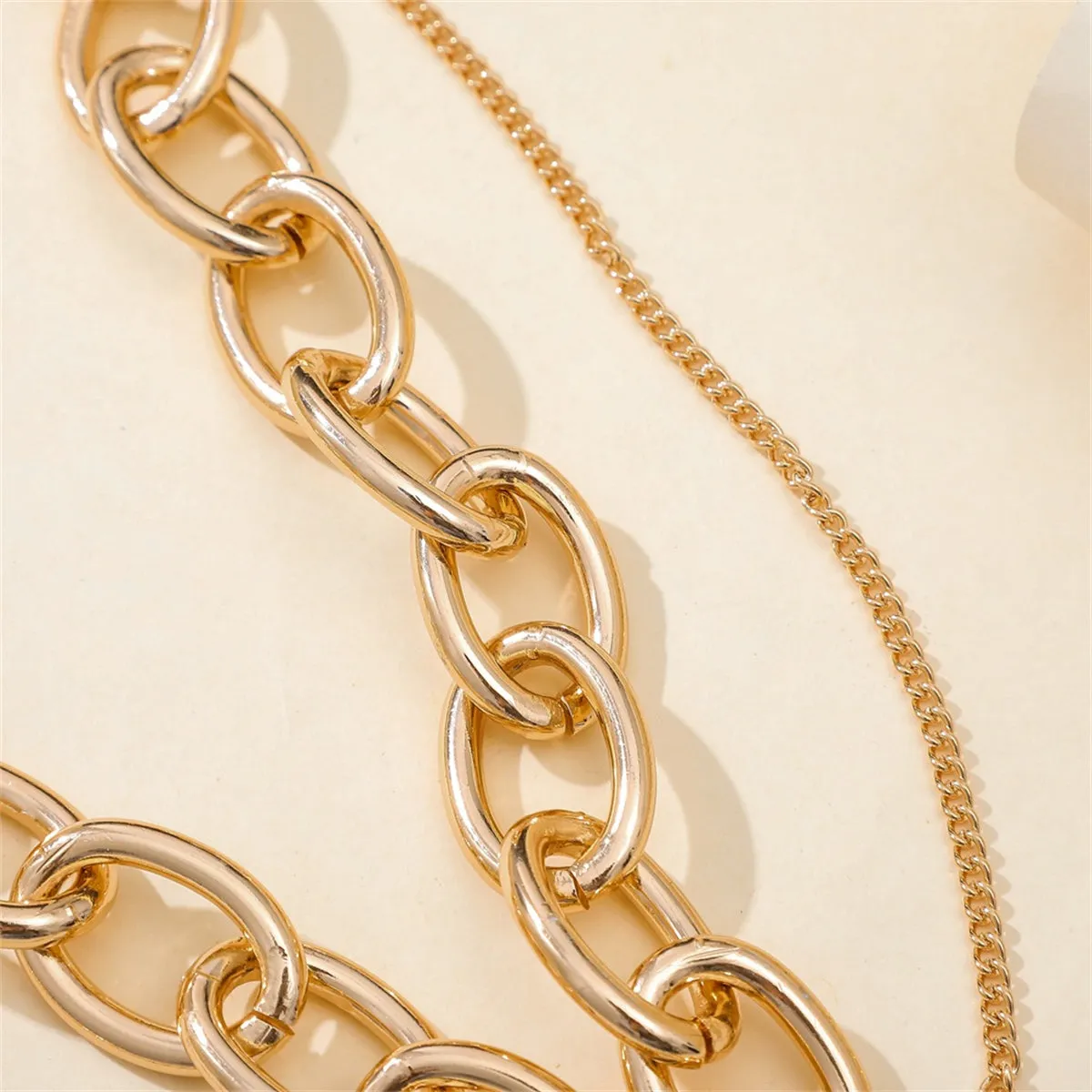 18K Gold-Plated Cable Chain Lock Pendant Layered Necklace