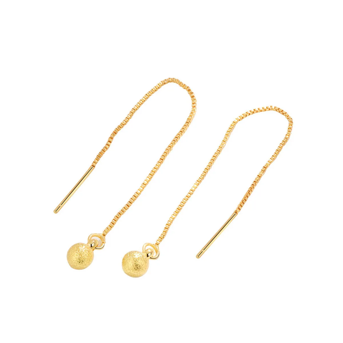 18K Gold-Plated Frosted Bead Threader Earrings