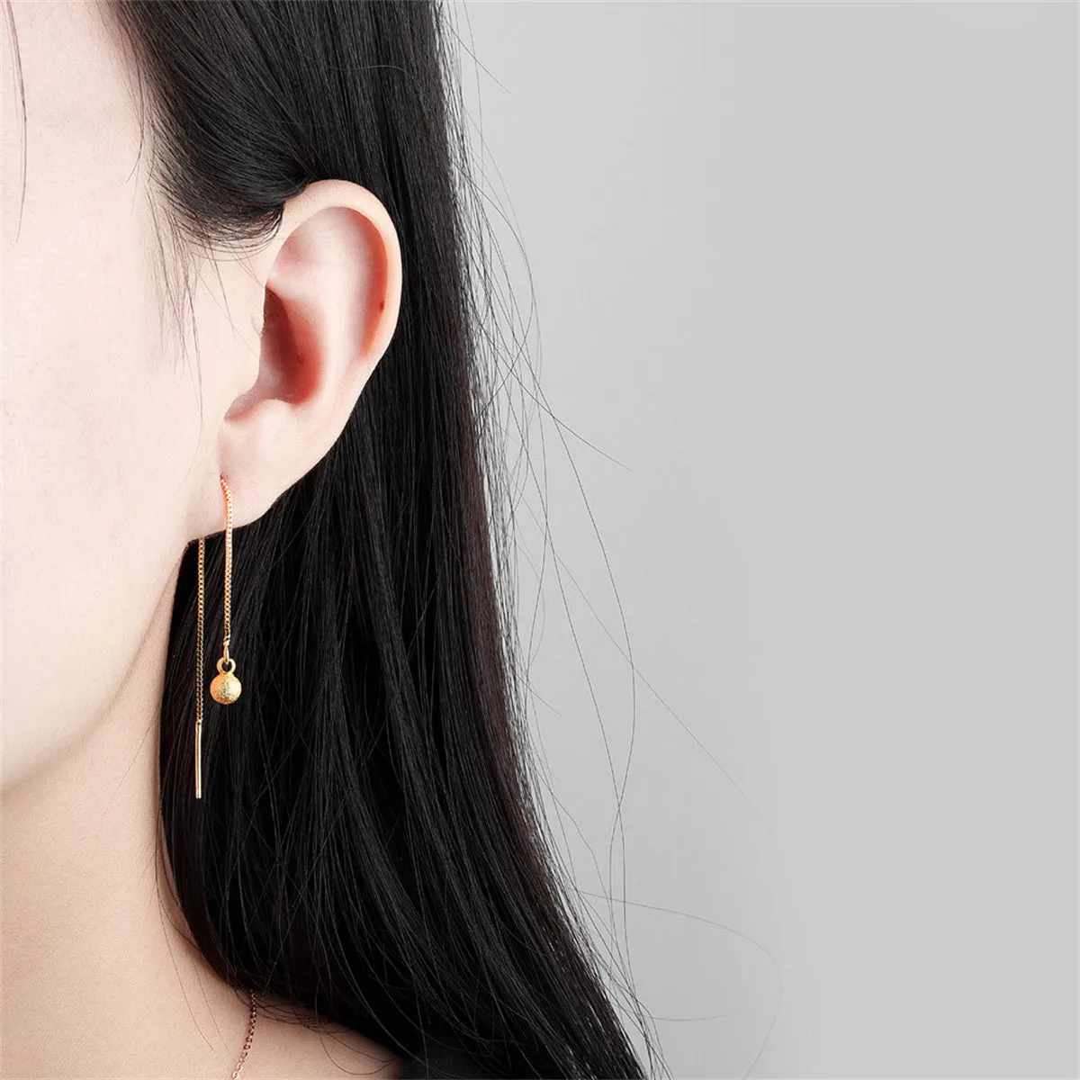 18K Gold-Plated Frosted Bead Threader Earrings