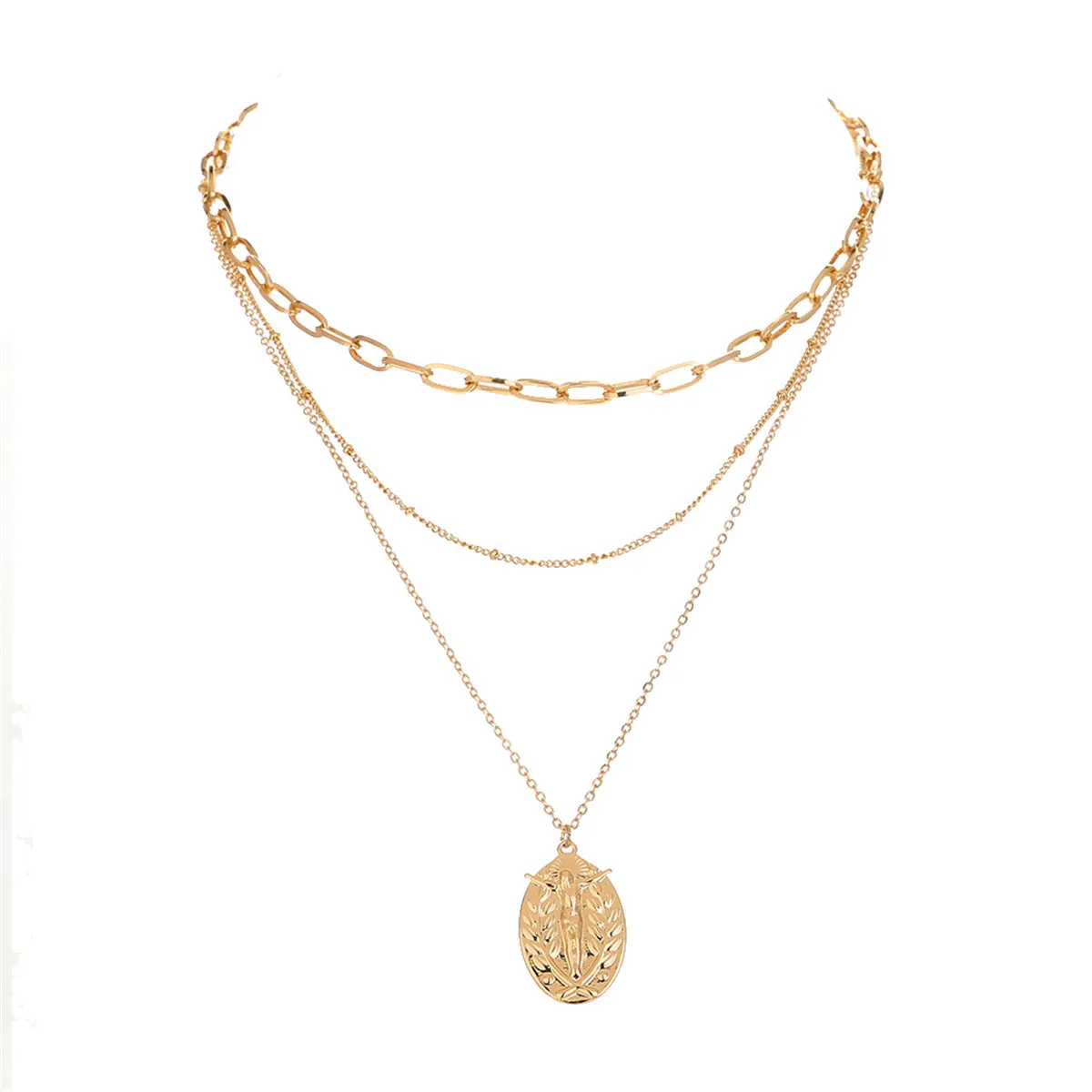 18K Gold-Plated Jesus Layered Pendant Necklace