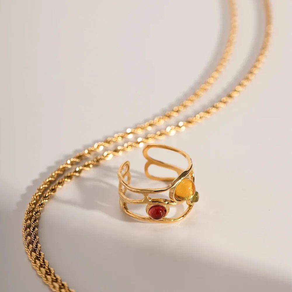 18k Playful Wavy Open Gem Ring