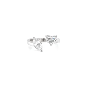 18K White Gold Marquise   Heart Diamond Open Cuff Ring