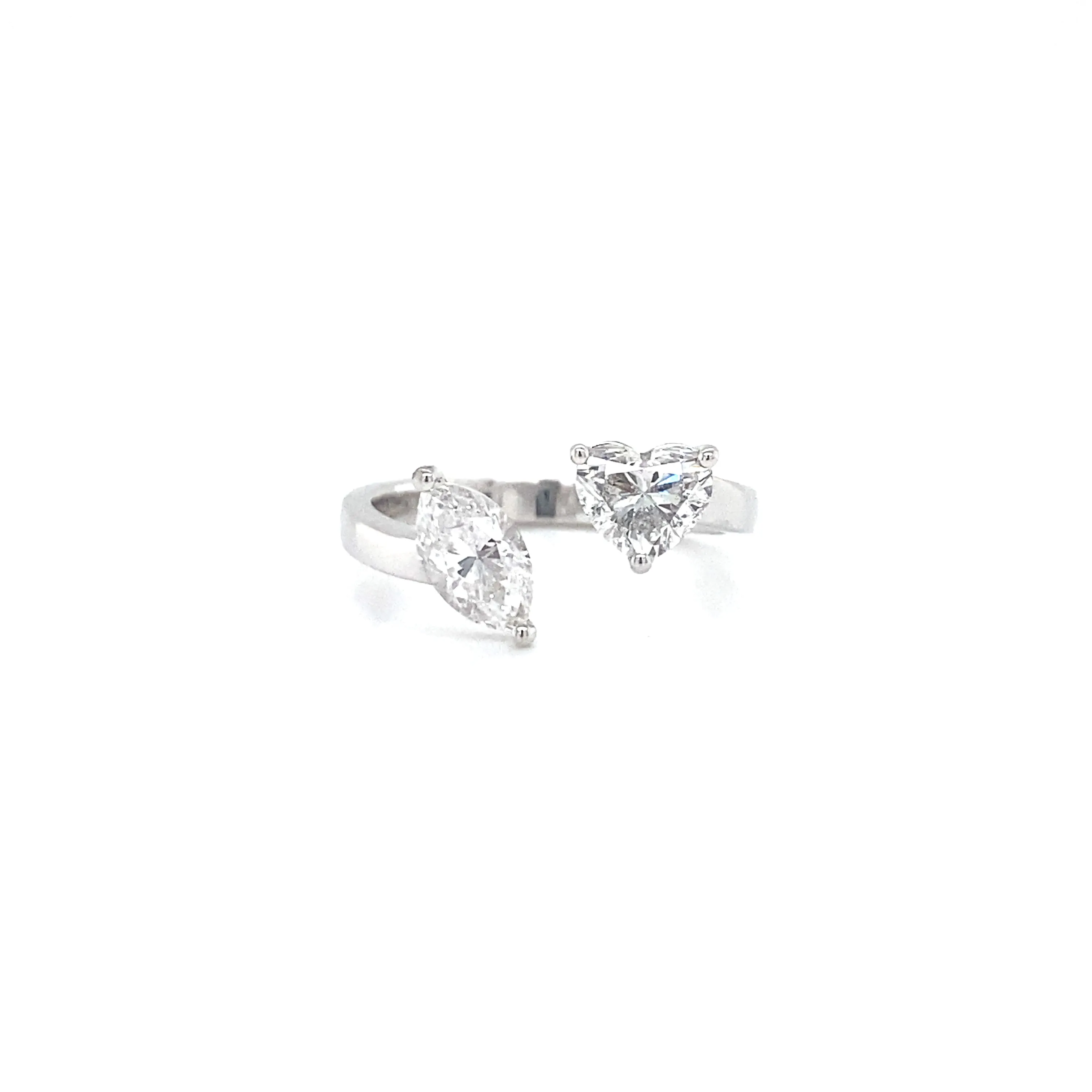 18K White Gold Marquise   Heart Diamond Open Cuff Ring
