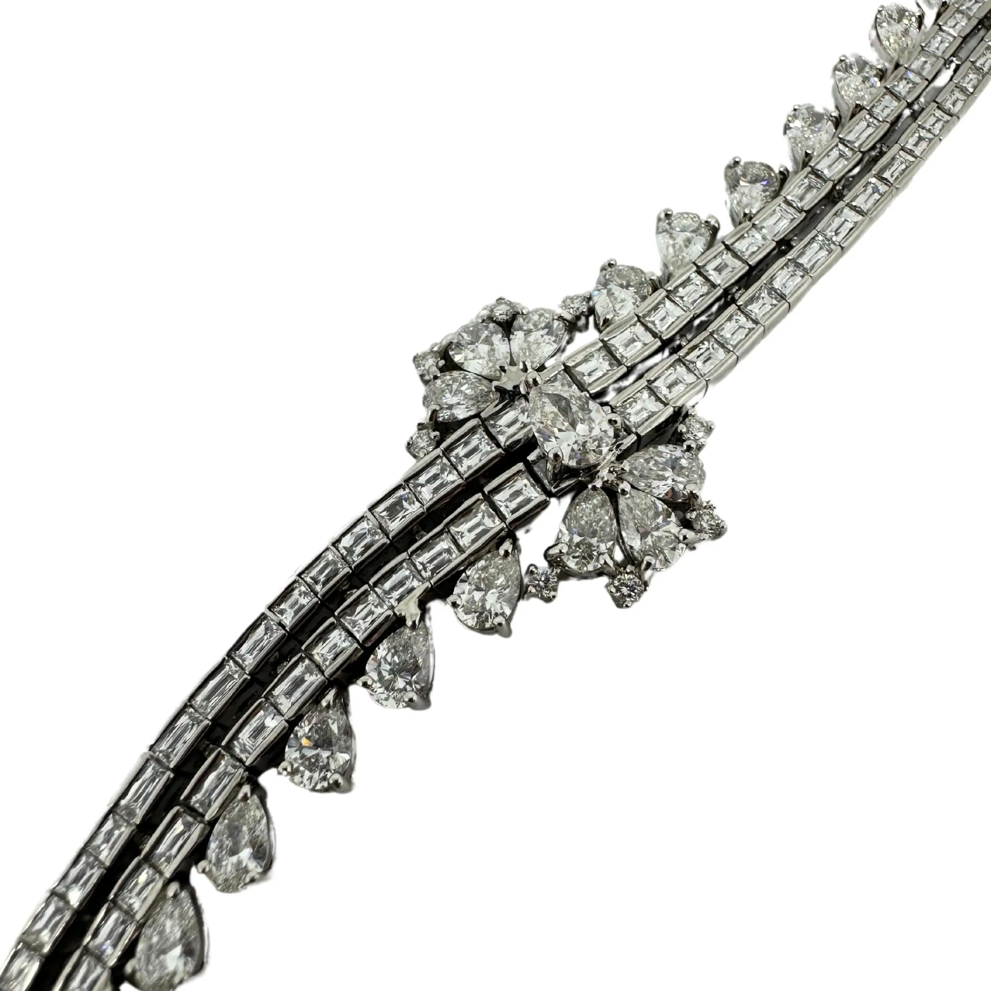 18K White Gold Pear and Baguette Cut Diamond Bracelet