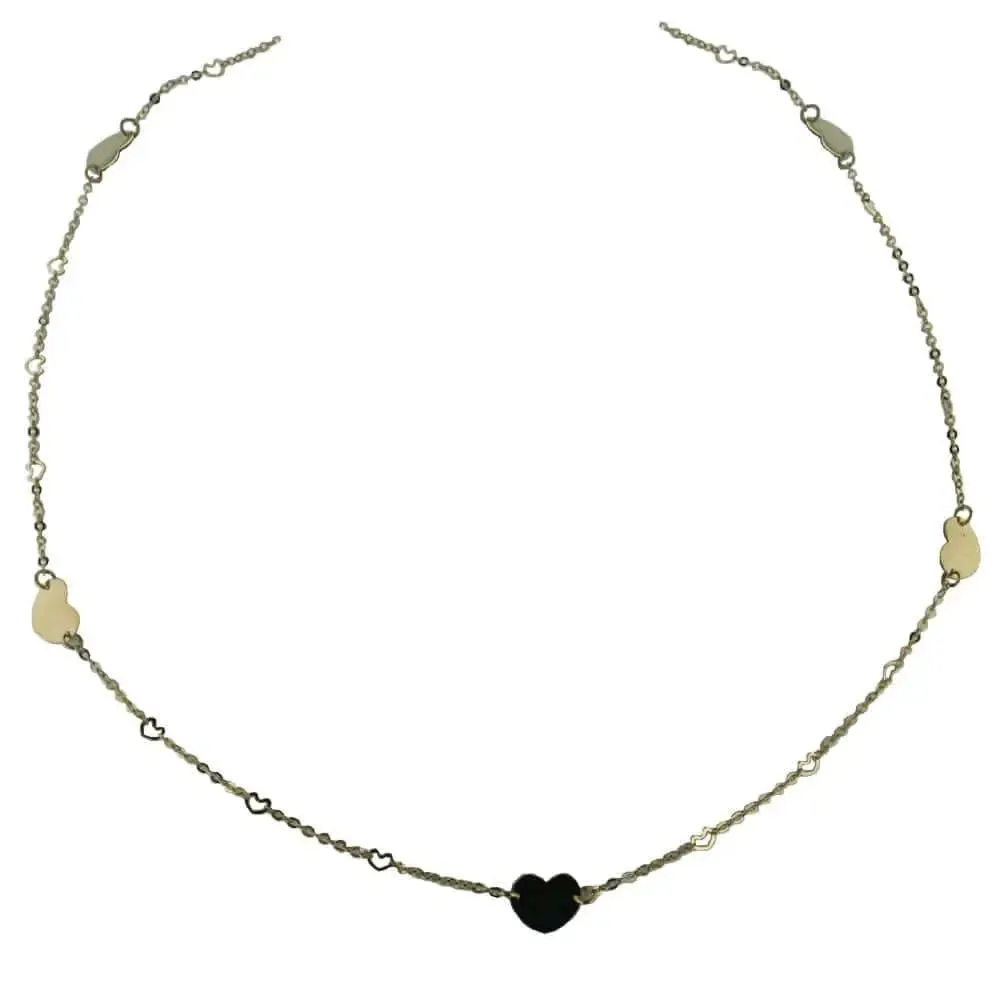 18K Yellow Gold Hearts necklace 16 inches with extra rings