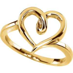 18k Yellow Gold Open Heart Ring, Size 7