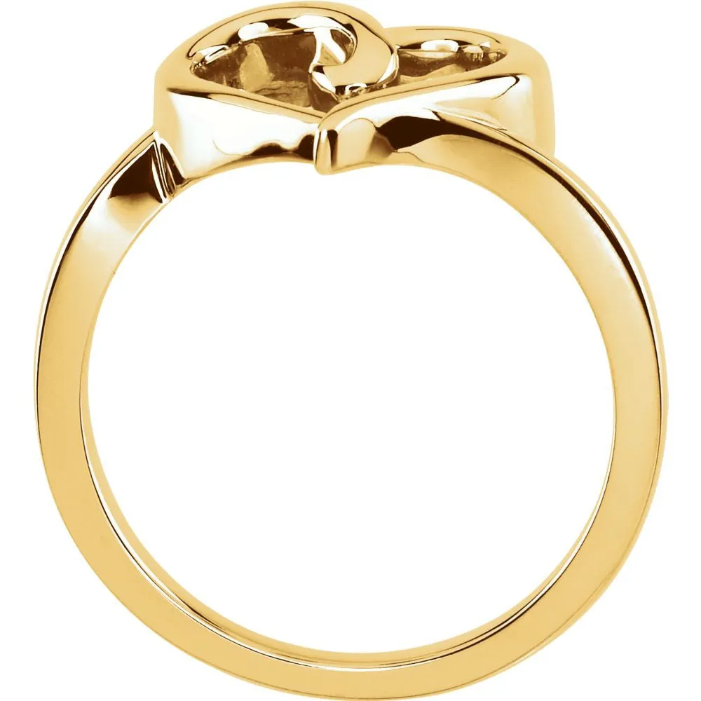 18k Yellow Gold Open Heart Ring, Size 7