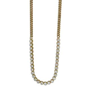 18KY Half Bezeled Diamond Tennis Necklace