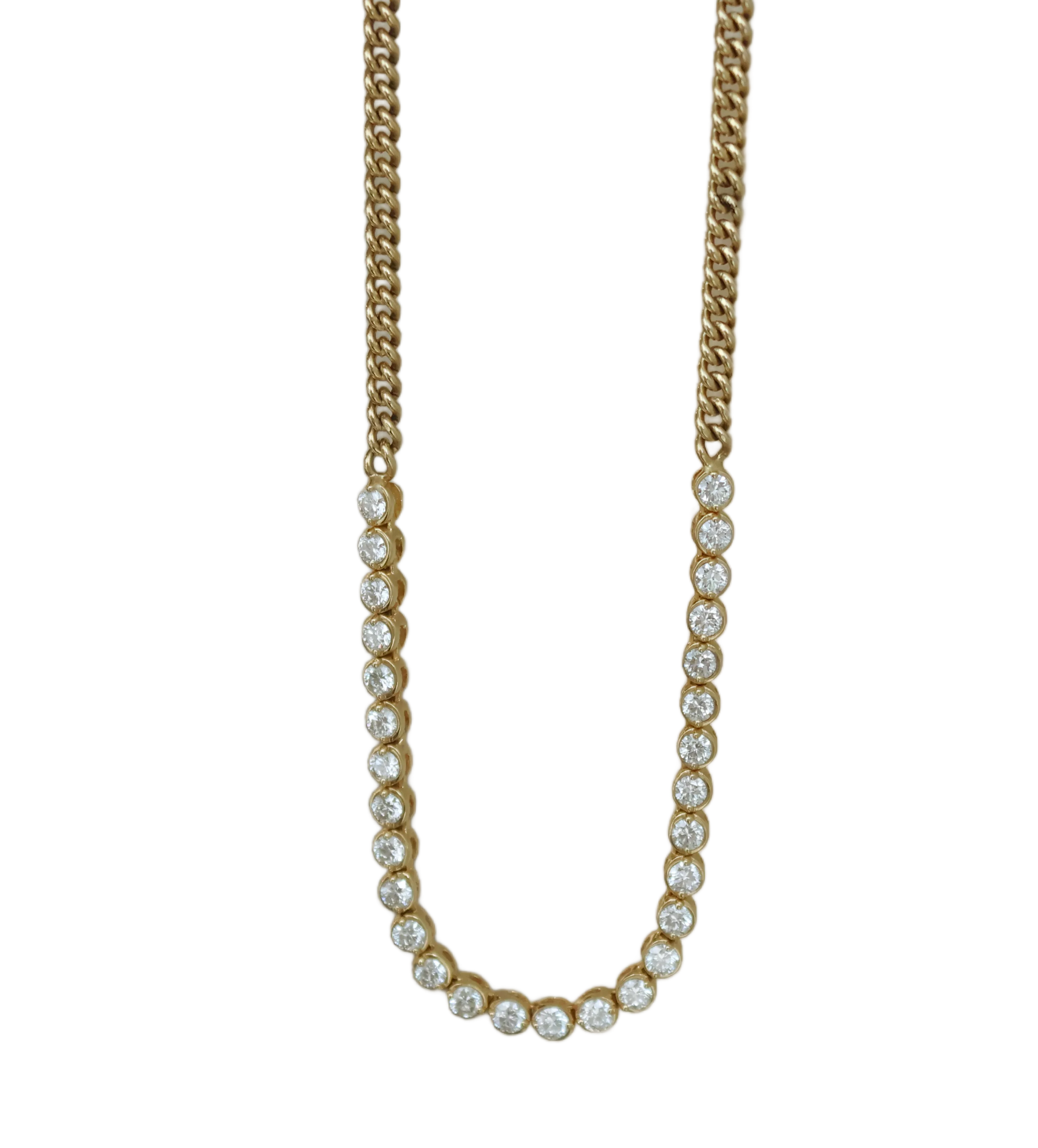 18KY Half Bezeled Diamond Tennis Necklace