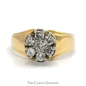 1cttw 7 Round Diamond Cluster Ring with Tapered Sides in 10k Yellow Gold