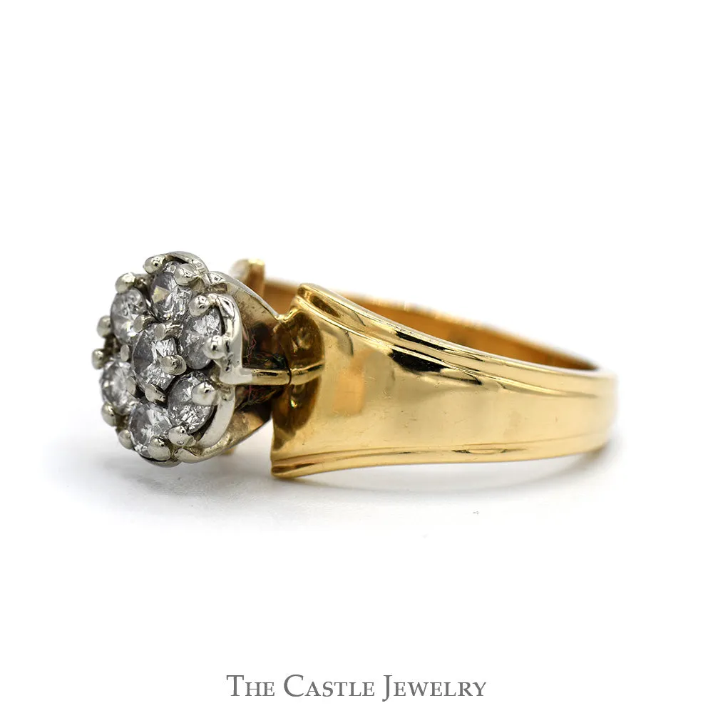 1cttw 7 Round Diamond Cluster Ring with Tapered Sides in 10k Yellow Gold