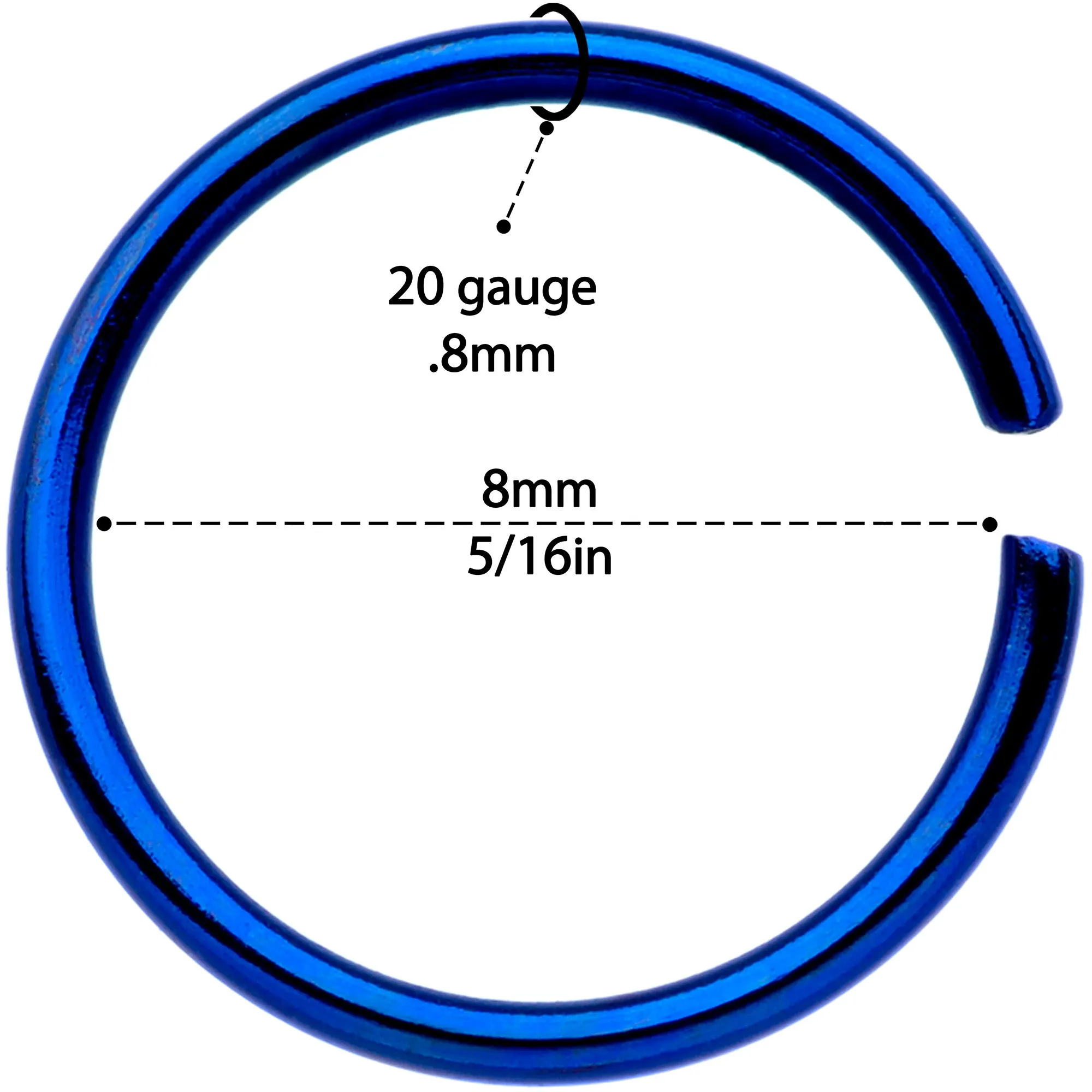 20 Gauge 5/16 Blue Anodized Seamless Circular Ring Set of 12