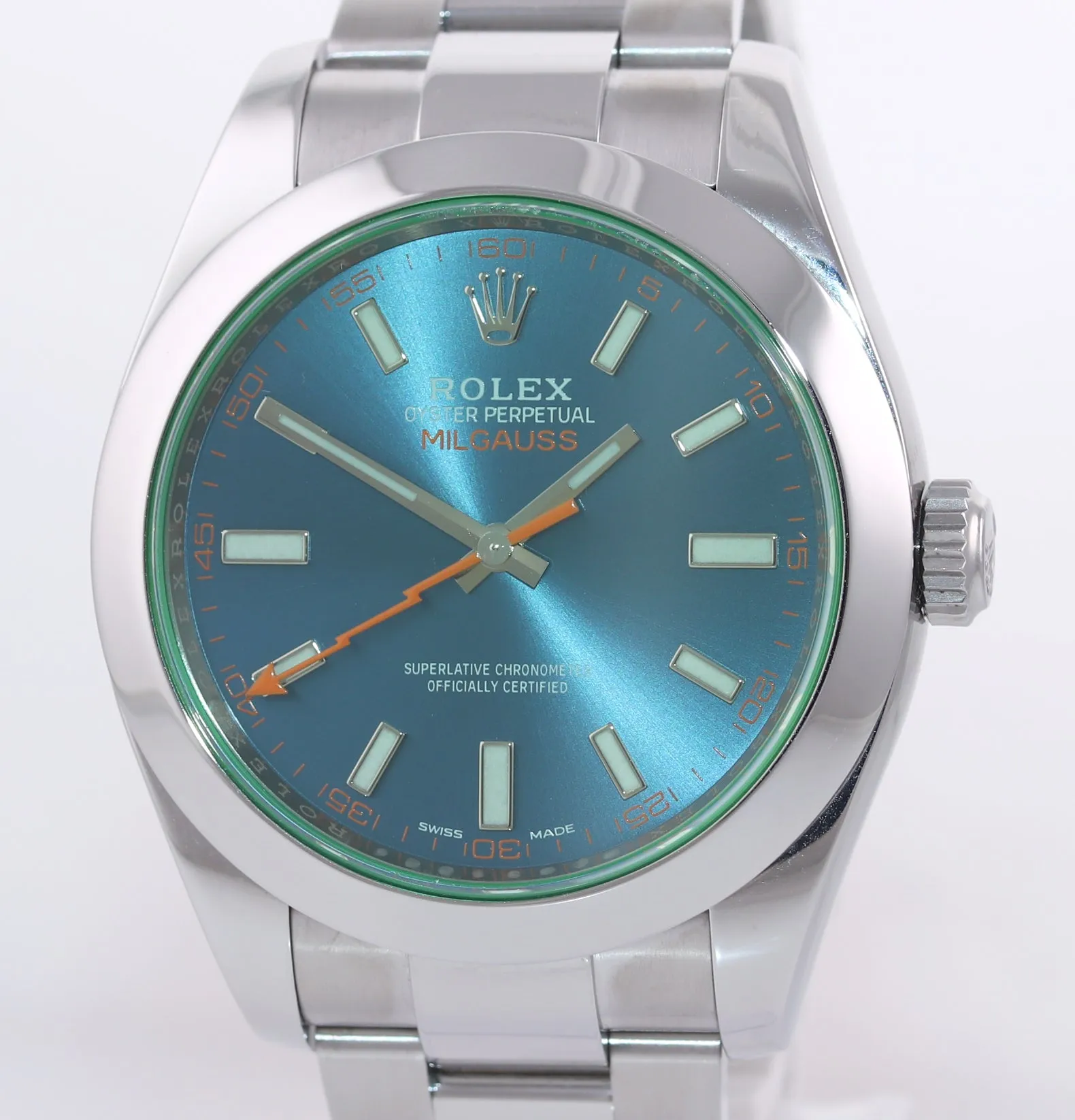 2018 PAPERS Rolex Milgauss Blue Dial Anniversary Green 116400GV Steel Watch Box