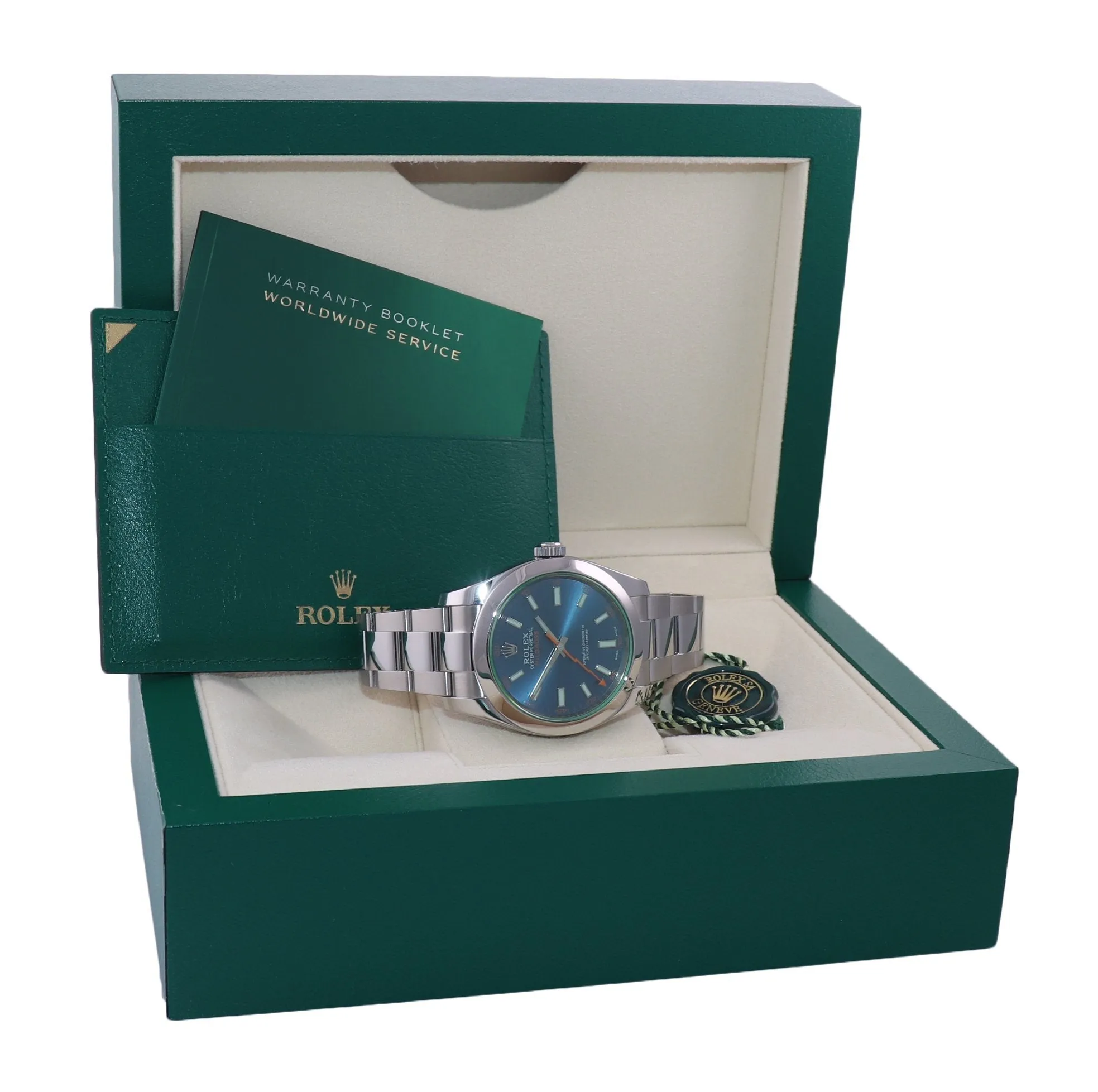 2020 Rolex Milgauss Blue Anniversary Green 116400GV Steel 40mm Watch Box