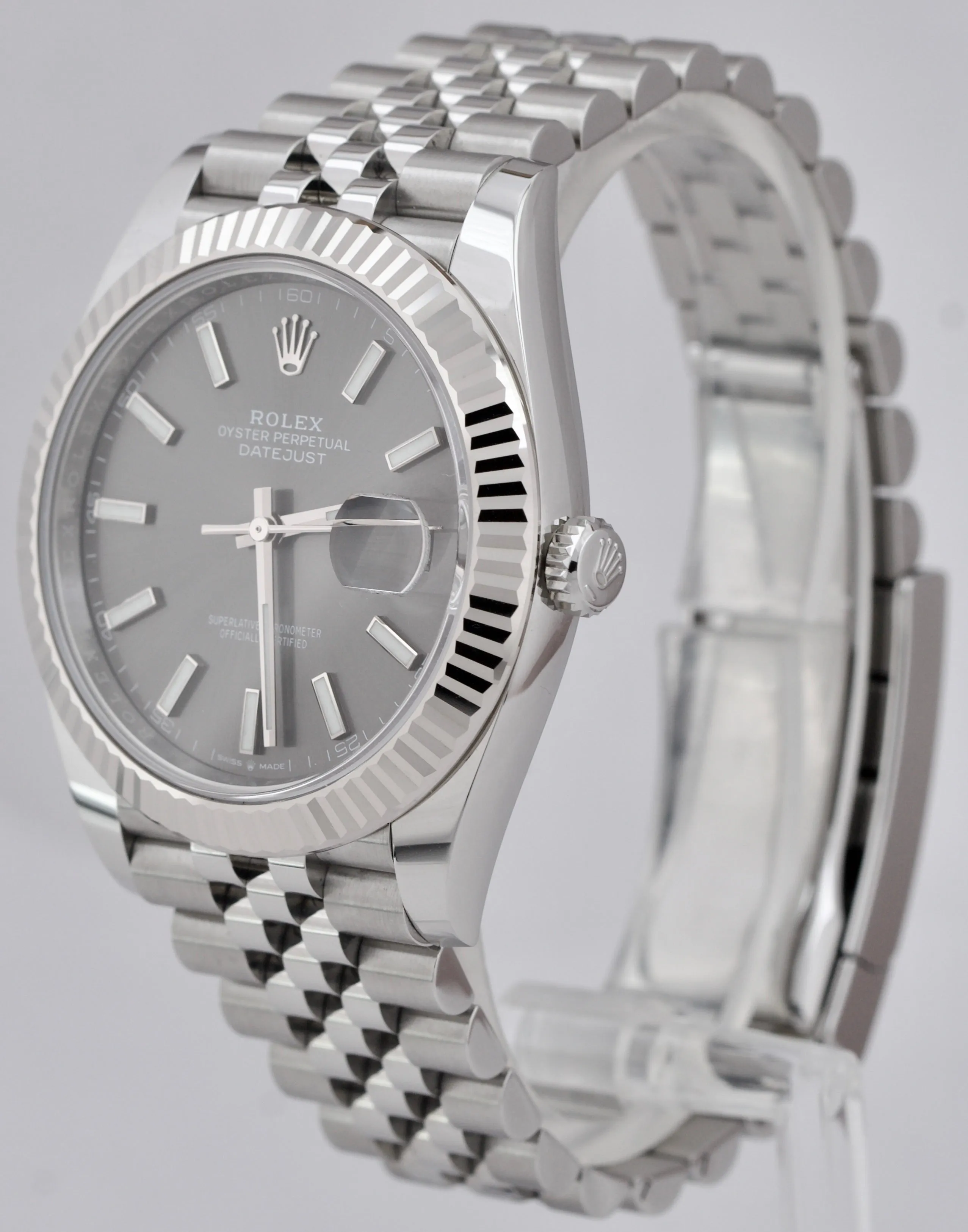 2021 Rolex DateJust 41 Rhodium Slate Fluted Stainless Jubilee Watch 126334 B P