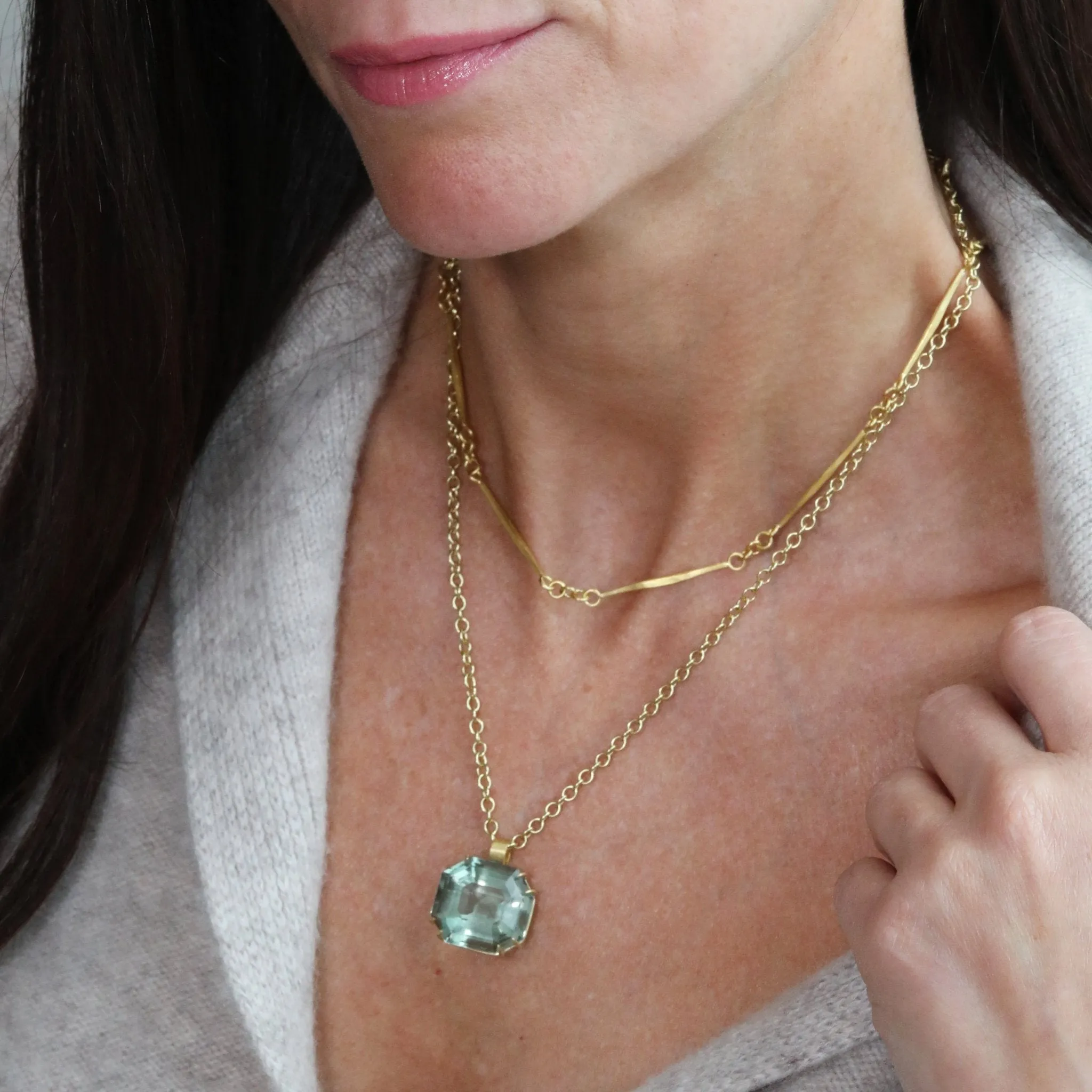 22K Gold Handmade "Twig" Bar Chain