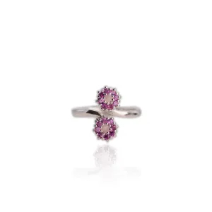 2.5 mm. Round Cut Pink African Rose Quartz and Rhodolite Garnet Open Ring