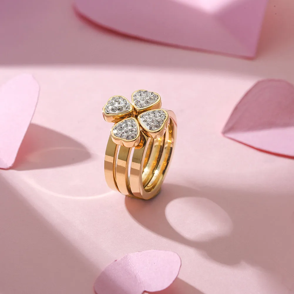 3-Stack Gold Clover CZ Rings, Set of 3