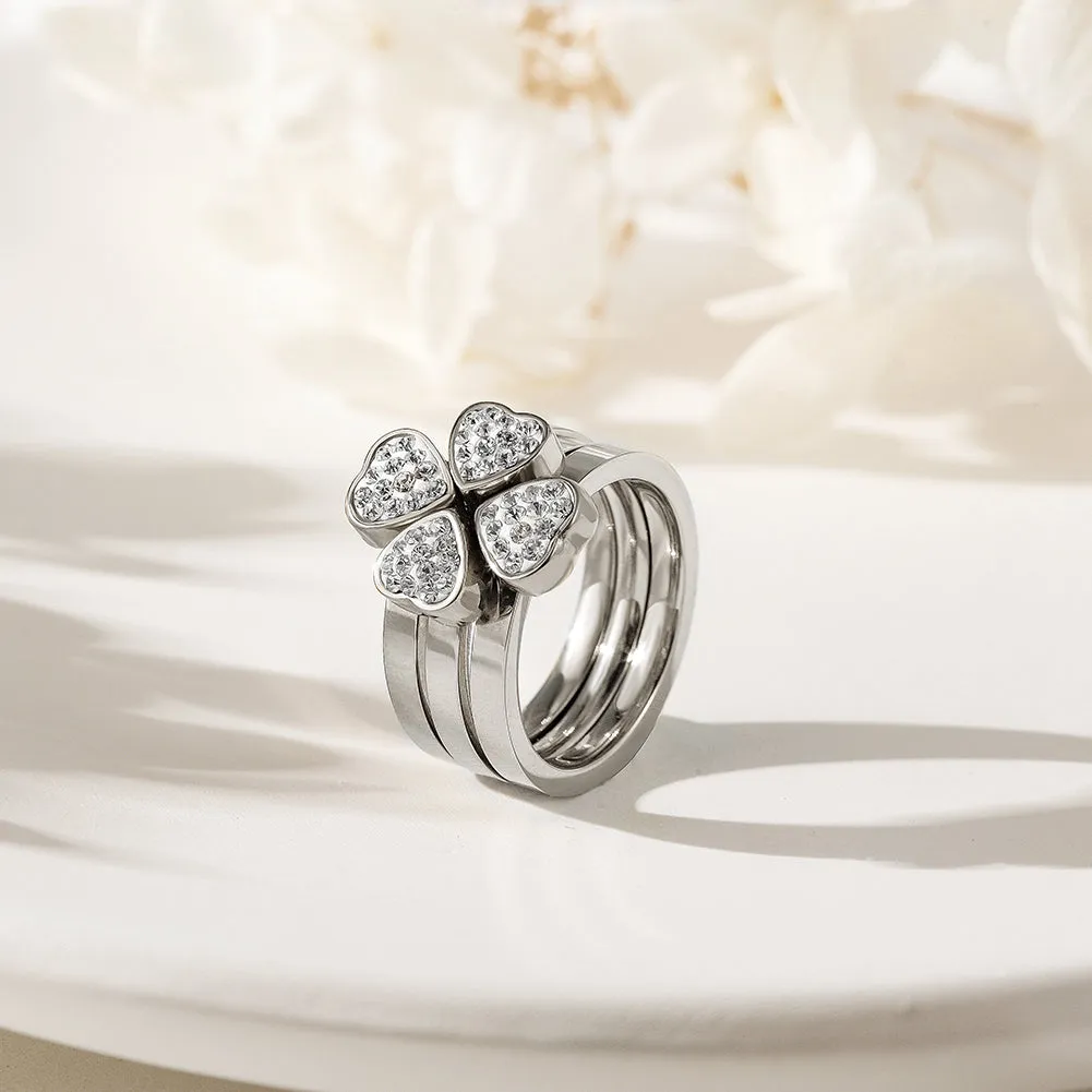 3-Stack Gold Clover CZ Rings, Set of 3