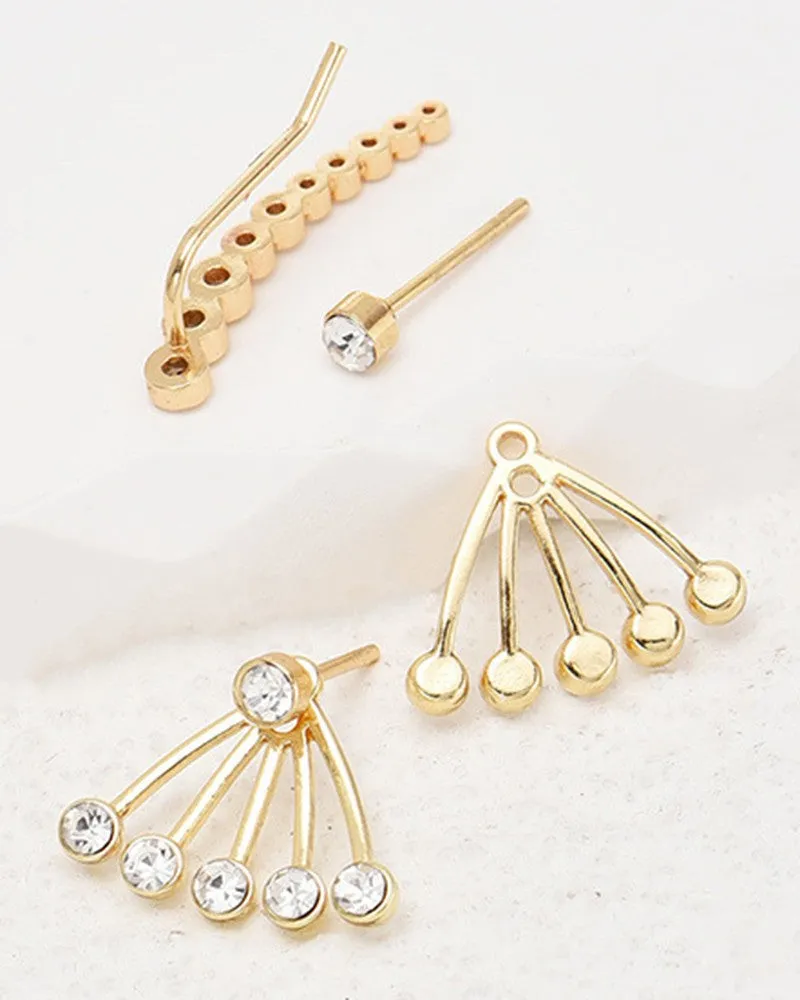 3pcs Faux Zircon Stud Earrings & Ear Climbers Set