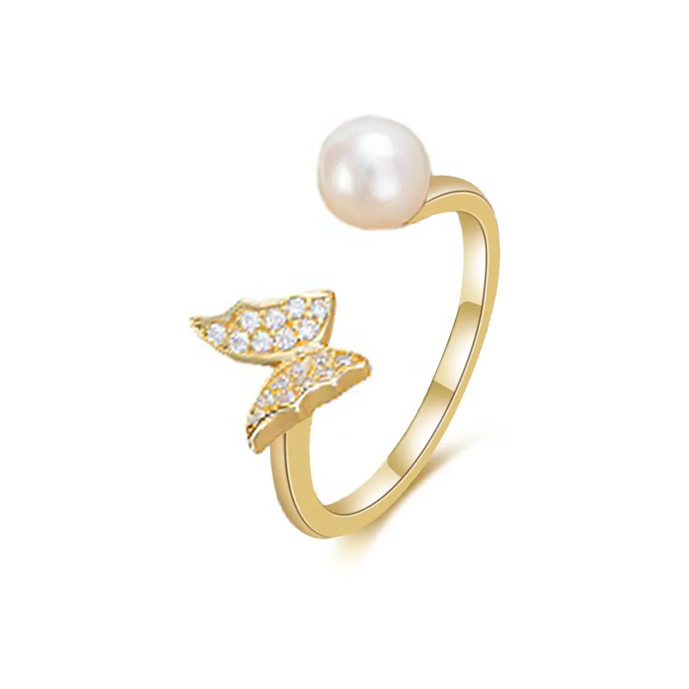 925 Silver Butterfly Pearl Open Ring