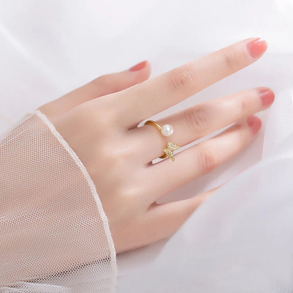 925 Silver Butterfly Pearl Open Ring