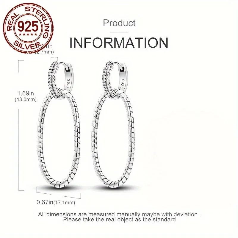 925 Silver Geometric Oval Hoop Earrings Hypoallergenic Jewelry