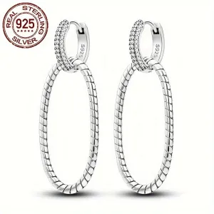 925 Silver Geometric Oval Hoop Earrings Hypoallergenic Jewelry
