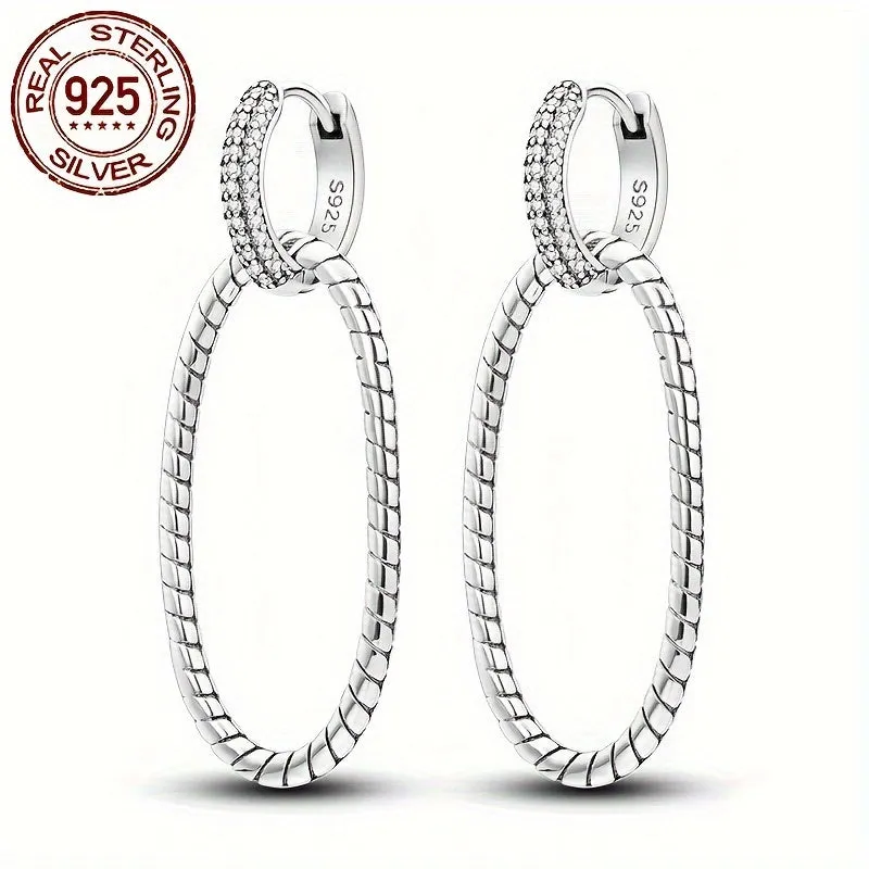 925 Silver Geometric Oval Hoop Earrings Hypoallergenic Jewelry