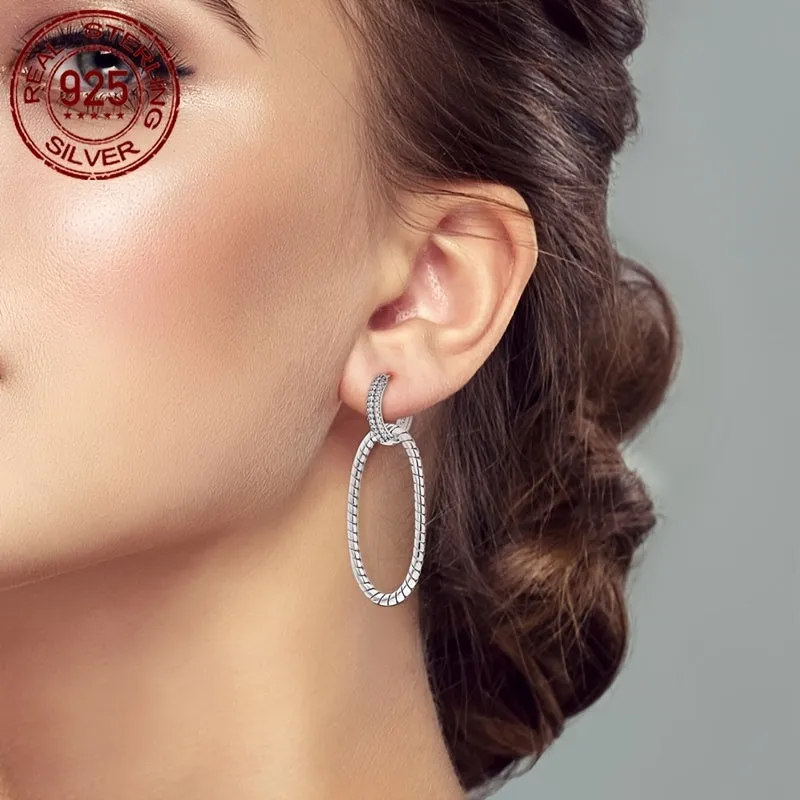 925 Silver Geometric Oval Hoop Earrings Hypoallergenic Jewelry