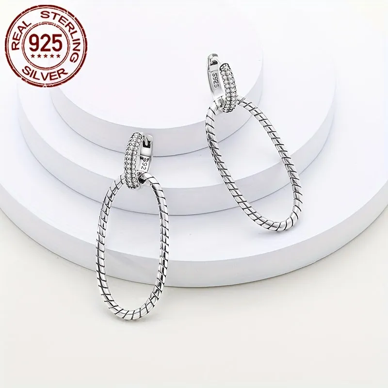 925 Silver Geometric Oval Hoop Earrings Hypoallergenic Jewelry
