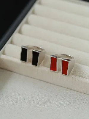 925 Silver Matte Black Red Agate Ring