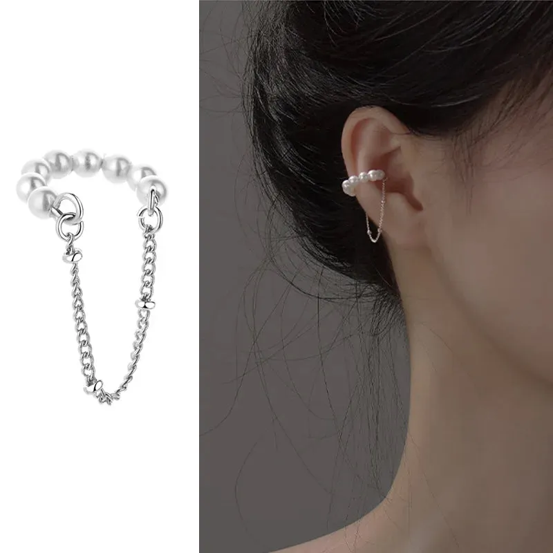 925 Stamp Silver Zirconia Pearl Clip On Earrings for Women Geometric Ear Cuff Girl Jewelry
