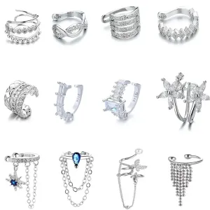 925 Stamp Silver Zirconia Pearl Clip On Earrings for Women Geometric Ear Cuff Girl Jewelry