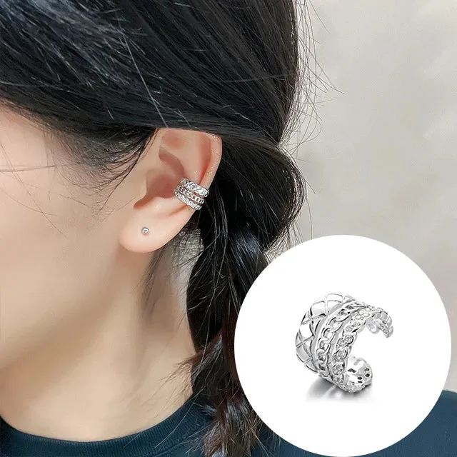 925 Stamp Silver Zirconia Pearl Clip On Earrings for Women Geometric Ear Cuff Girl Jewelry