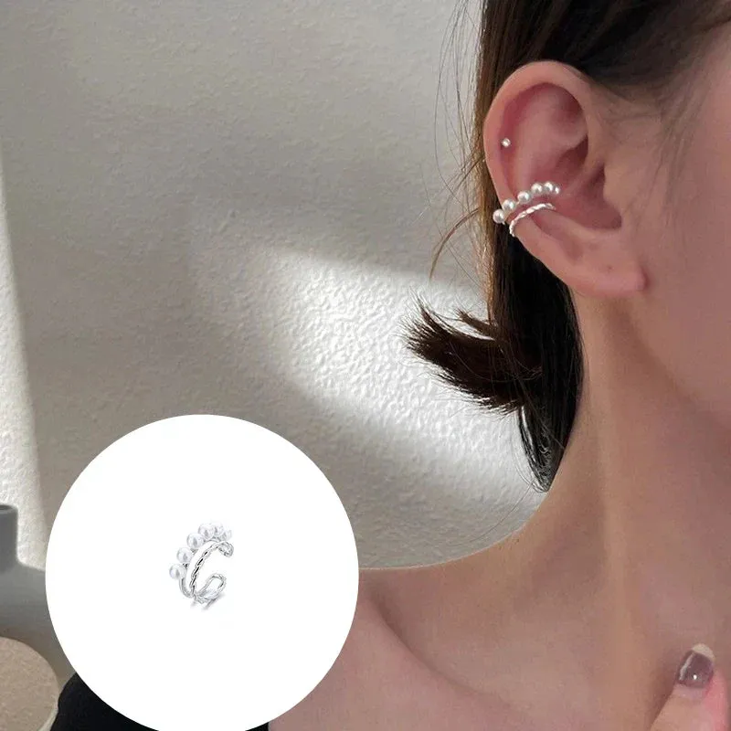 925 Stamp Silver Zirconia Pearl Clip On Earrings for Women Geometric Ear Cuff Girl Jewelry