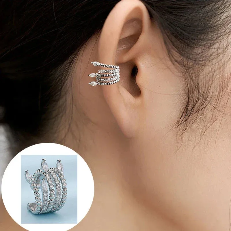925 Stamp Silver Zirconia Pearl Clip On Earrings for Women Geometric Ear Cuff Girl Jewelry