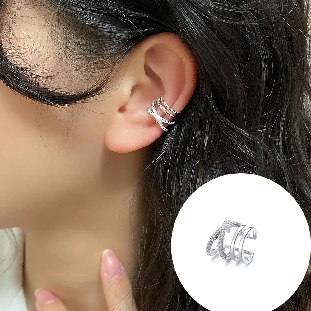 925 Stamp Silver Zirconia Pearl Clip On Earrings for Women Geometric Ear Cuff Girl Jewelry