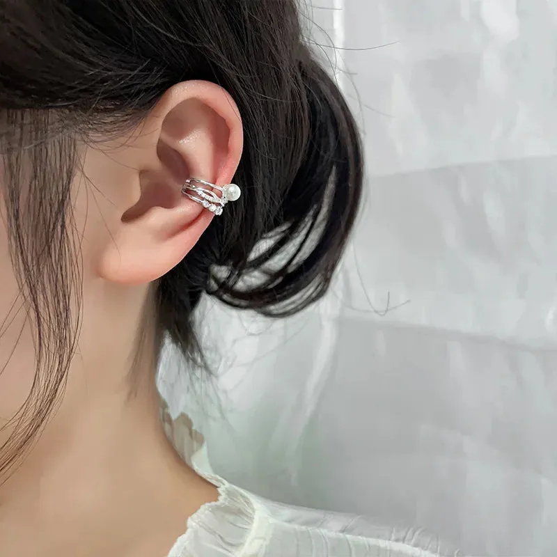 925 Stamp Silver Zirconia Pearl Clip On Earrings for Women Geometric Ear Cuff Girl Jewelry