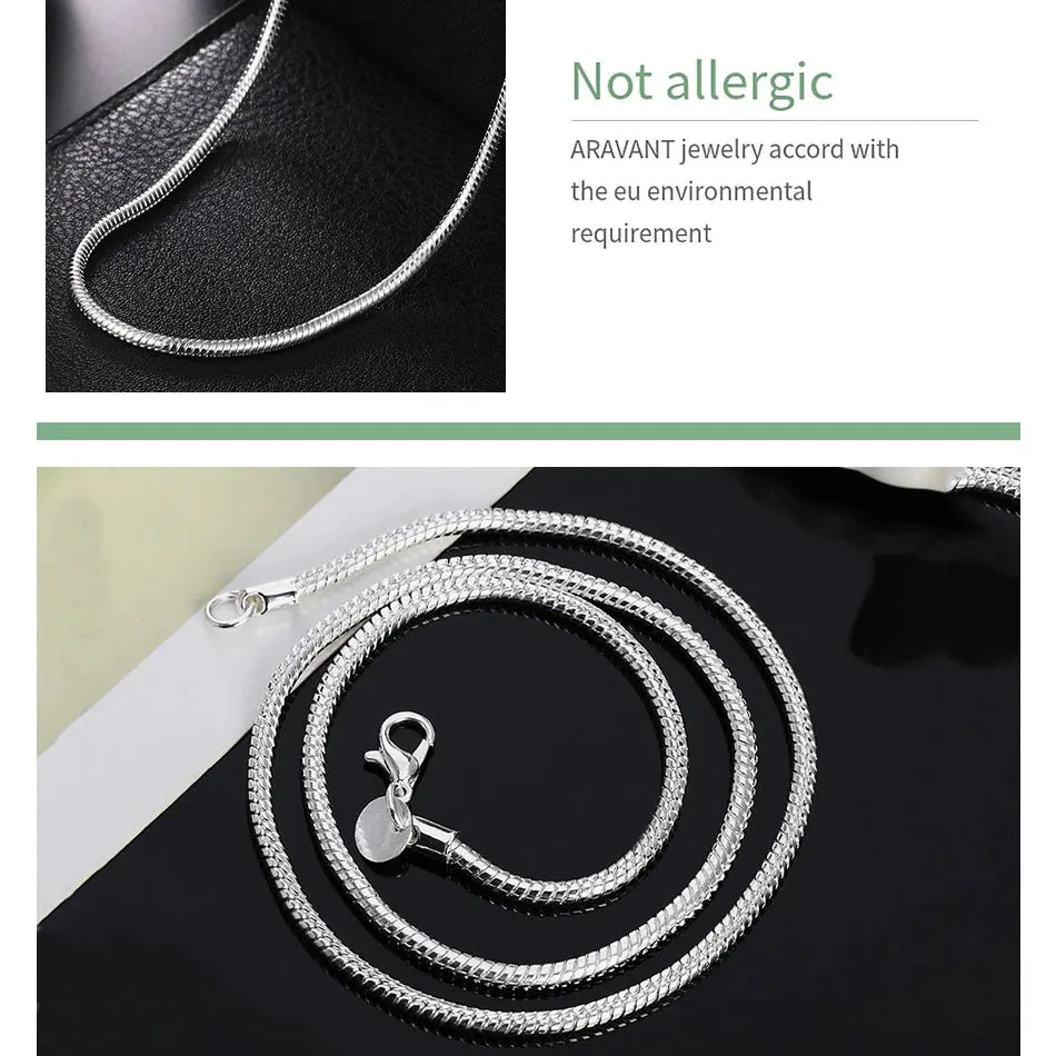 925 Sterling Silver 1mm/2mm/3mm Snake Chain Necklace for Unisex