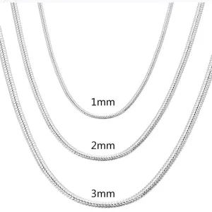 925 Sterling Silver 1mm/2mm/3mm Snake Chain Necklace for Unisex
