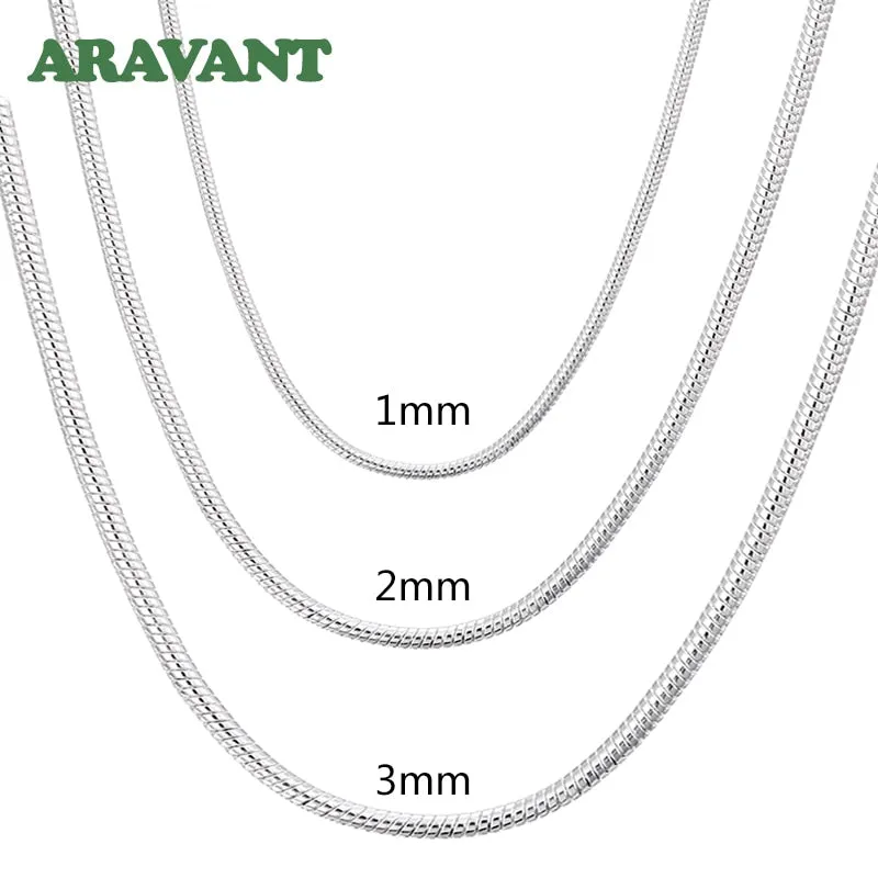 925 Sterling Silver 1mm/2mm/3mm Snake Chain Necklace for Unisex