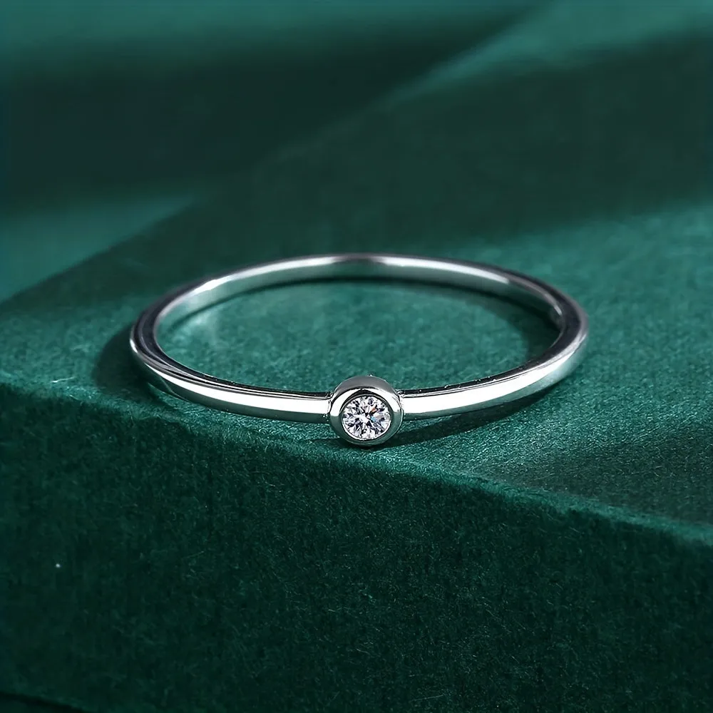 925 Sterling Silver Narrow Ring Inlaid Zirconia Stacking Ring