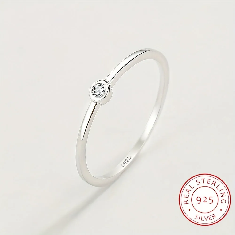 925 Sterling Silver Narrow Ring Inlaid Zirconia Stacking Ring