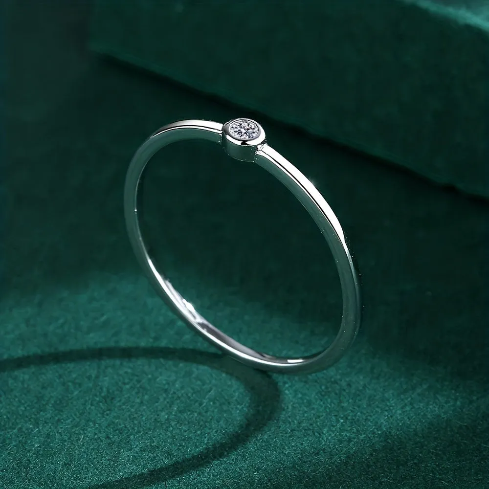 925 Sterling Silver Narrow Ring Inlaid Zirconia Stacking Ring