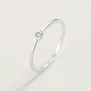 925 Sterling Silver Narrow Ring Inlaid Zirconia Stacking Ring