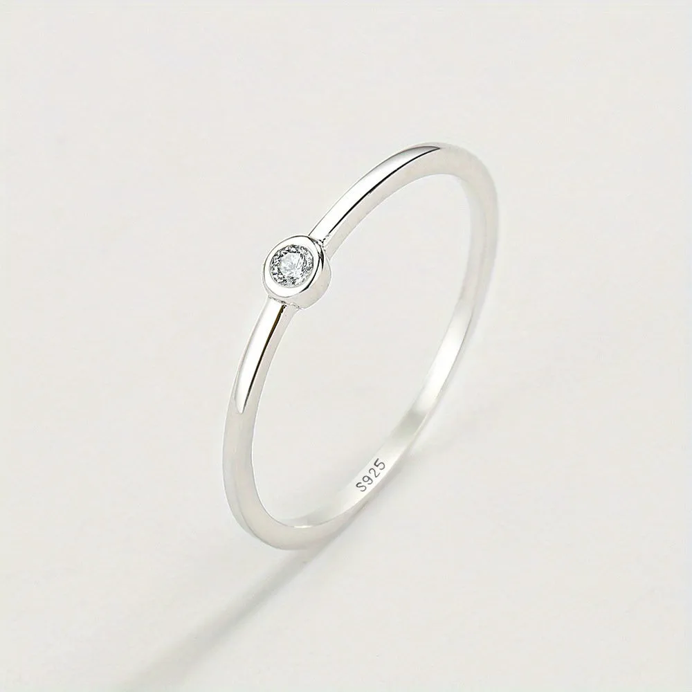 925 Sterling Silver Narrow Ring Inlaid Zirconia Stacking Ring