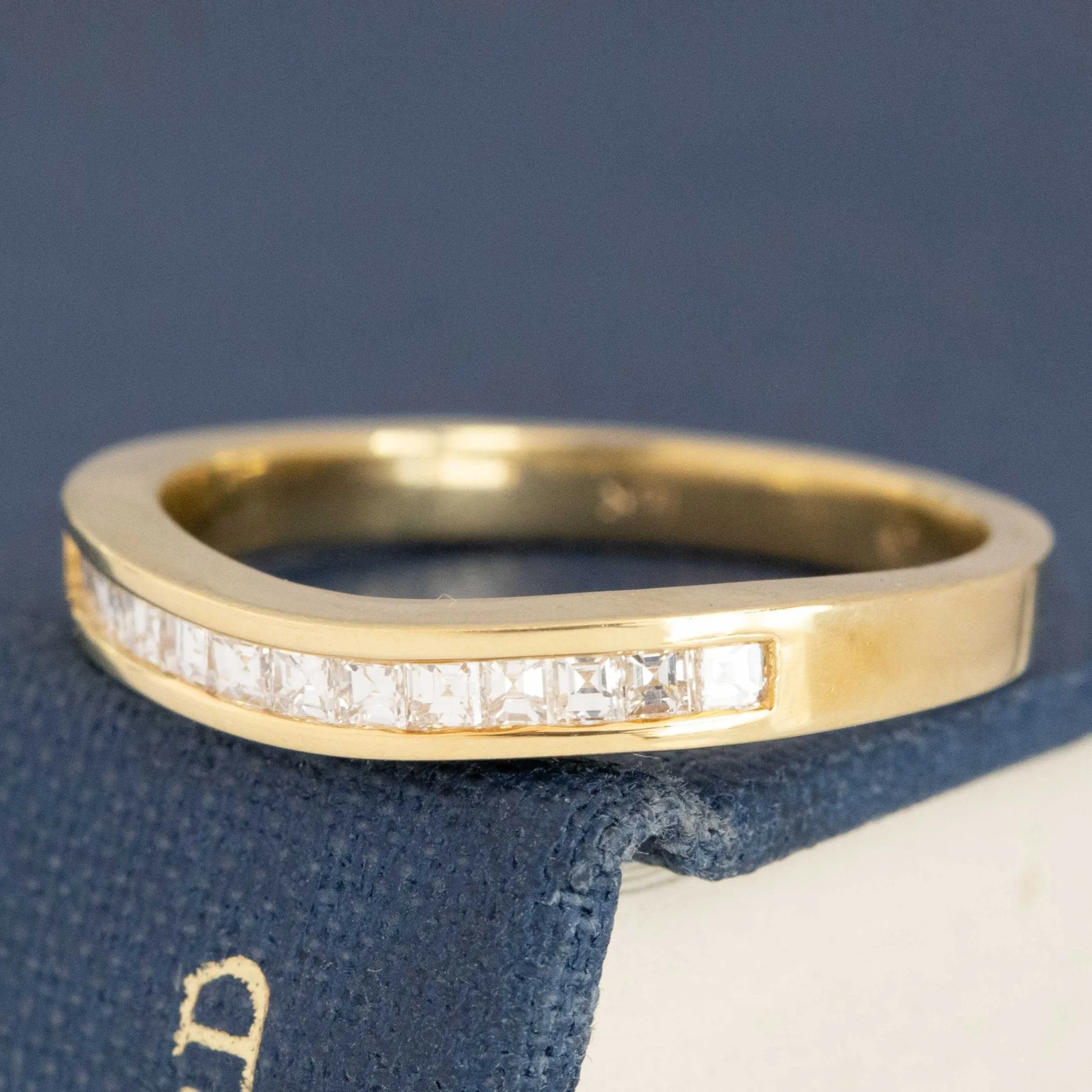 .92ctw Vintage Carre Cut Diamond Curved Stacker Bands