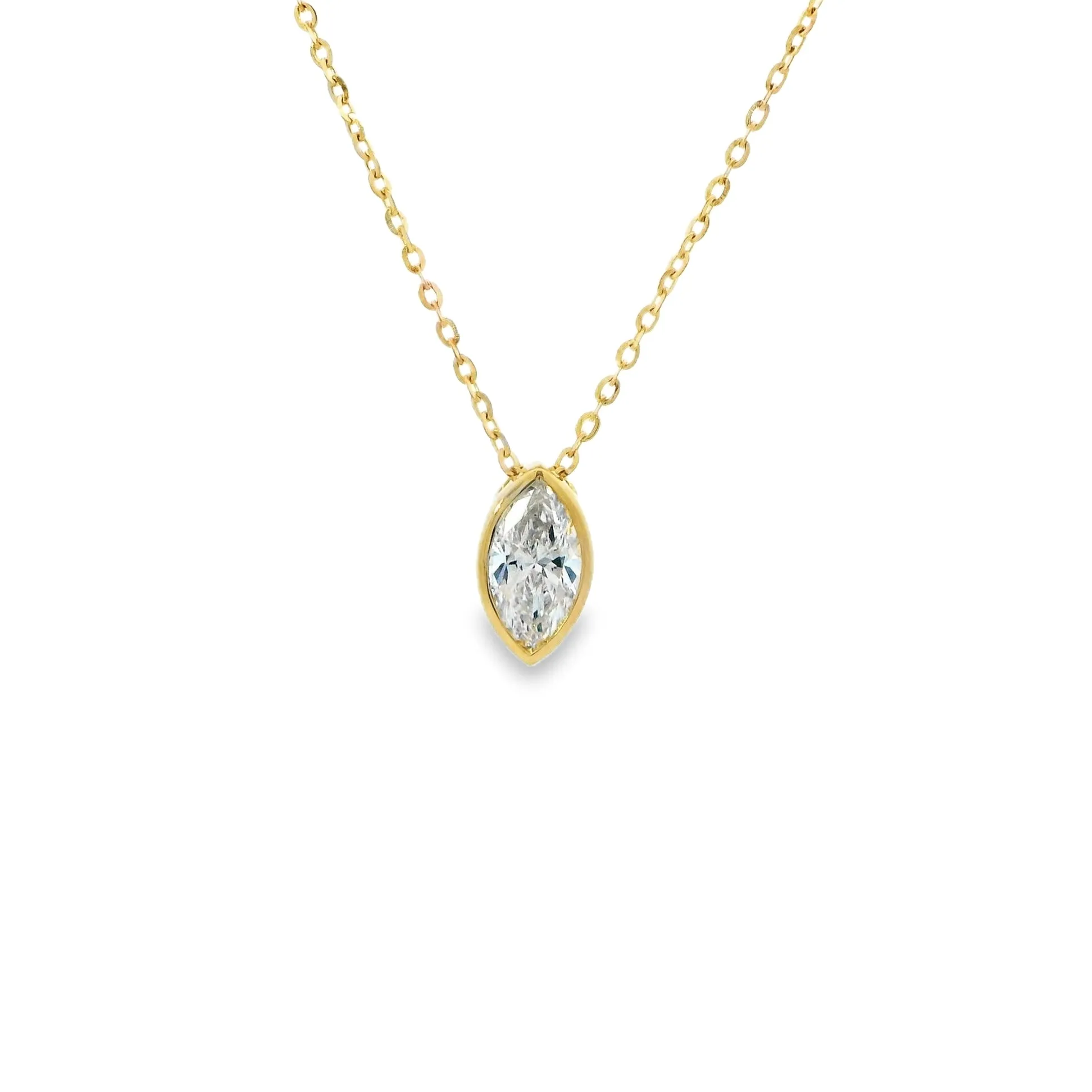 9ct Yellow Gold Marquise Cut Lab Grown Diamond Bezel Set Slider Necklace 45cm TDW= 0.50ct