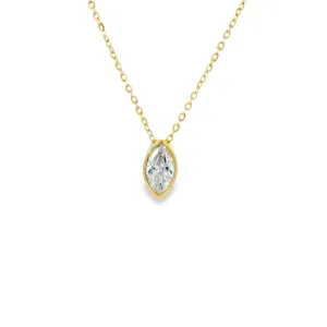 9ct Yellow Gold Marquise Cut Lab Grown Diamond Bezel Set Slider Necklace 45cm TDW= 0.50ct